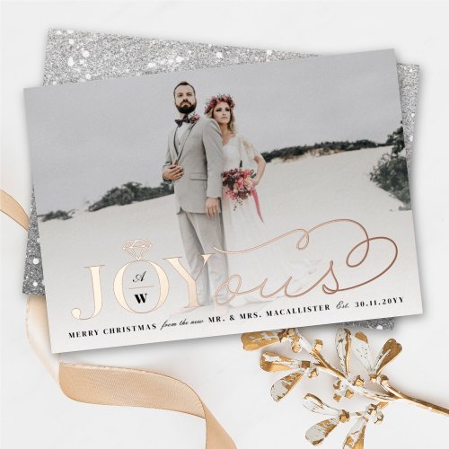 Joyous Diamond Ring Monogram Classic Wedding Foil Holiday Card