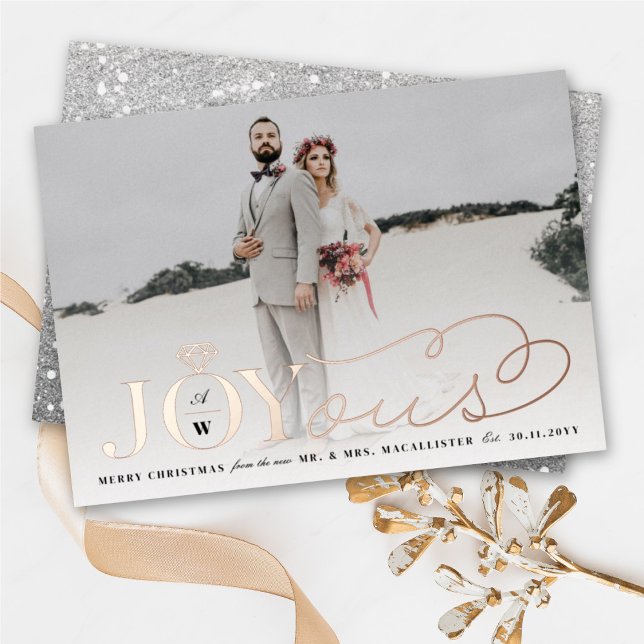 Joyous Diamond Ring Monogram Classic Wedding Foil Holiday Card (Creator Uploaded)