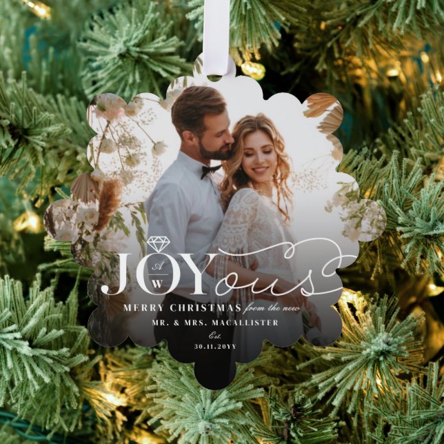 Joyous Diamond Ring Monogram Classic Wedding  Ornament Card (Insitu (Tree))