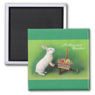Joyous Easter Bunny and Wheelbarrow  Magnet