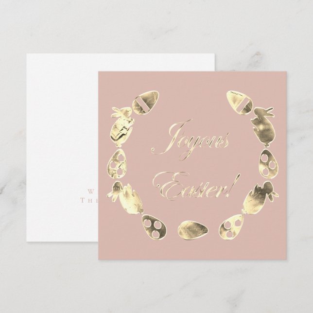 Joyous Easter Bunny Egg Elegant Pink Gold Easter Holiday Card (Front/Back)