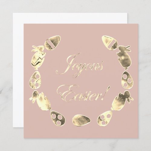 Joyous Easter Bunny Egg Elegant Pink Gold Easter Holiday Card