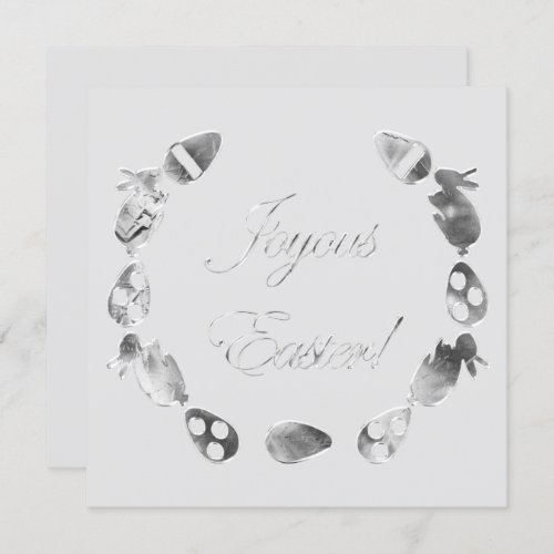 Joyous Easter Bunny Eggs Faux Silver Gray Easter Holiday Card