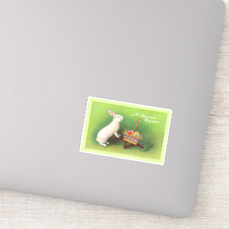 Joyous Easter White Rabbit Wheelbarrow Colored Egg Sticker