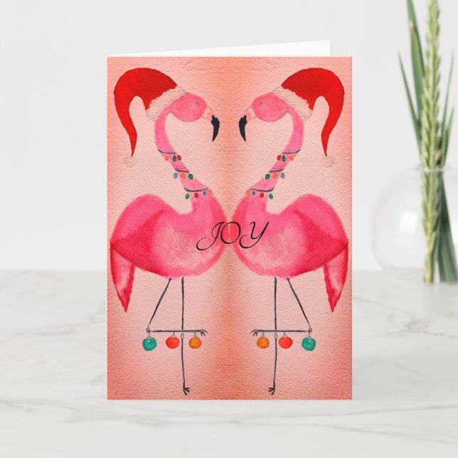 Joyous Flamingo Christmas Card: Pink Card (Front)
