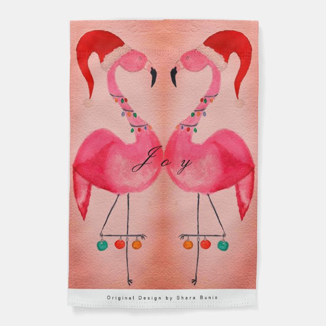 Joyous Flamingo Christmas Garden Flag: Pink Garden Flag (Front)