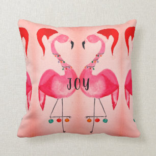 Joyous Flamingo Christmas Throw Pillow