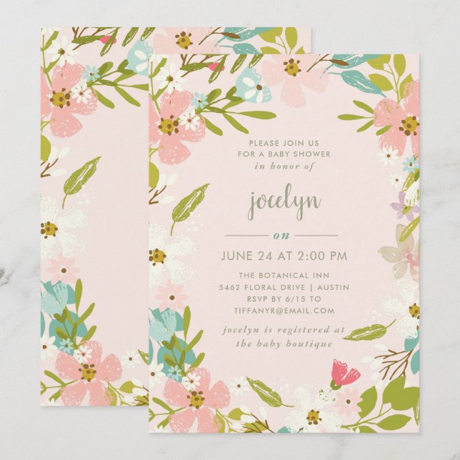Joyous Floral | Pink Baby Shower Invitation (Front/Back)