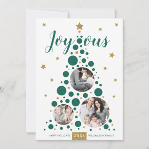 Joyous Green & Gold Pine Tree Holiday Photo Card