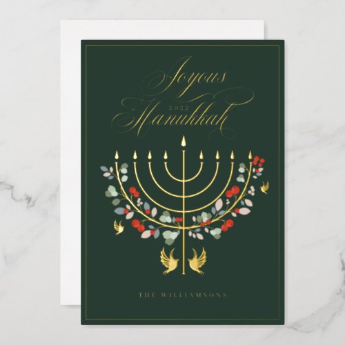 Joyous Hanukkah Festive Menorah Candle Photo Foil Holiday Card