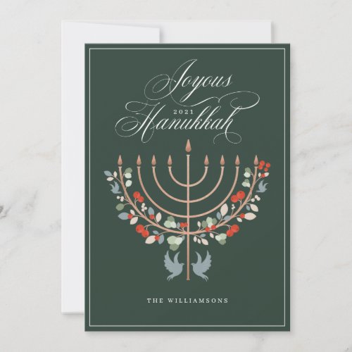 Joyous Hanukkah Festive Menorah Candle Photo Holiday Card