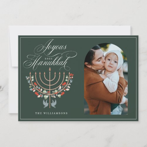 Joyous Hanukkah Festive Menorah Candle Photo Holiday Card