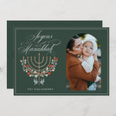 Joyous Hanukkah Festive Menorah Candle Photo Holiday Card (Front/Back)