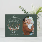 Joyous Hanukkah Festive Menorah Candle Photo Holiday Card (Standing Front)