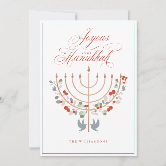 Joyous Hanukkah Festive Menorah Candle Photo Holiday Card (Front)