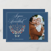 Joyous Hanukkah Festive Menorah Candle Photo Holiday Card (Front/Back)