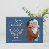 Joyous Hanukkah Festive Menorah Candle Photo Holiday Card (Standing Front)