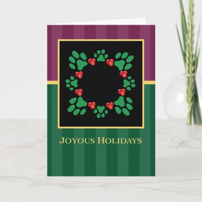 Joyous Holidays Paw Print Wreath Greeting Card (Front)