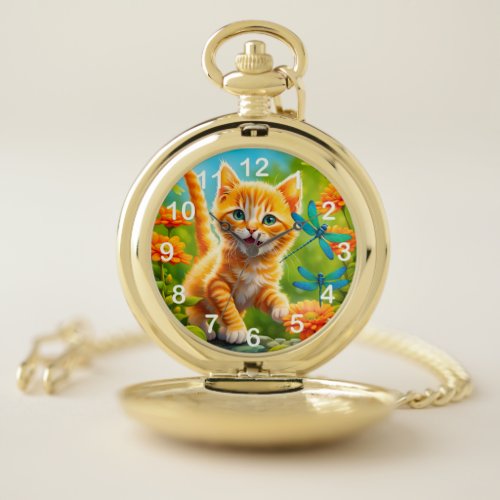 Joyous Kitten Pocket Watch