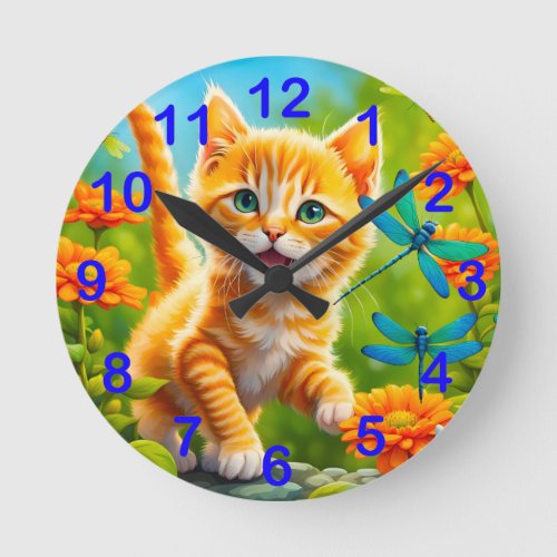 Joyous Kitten Round Clock