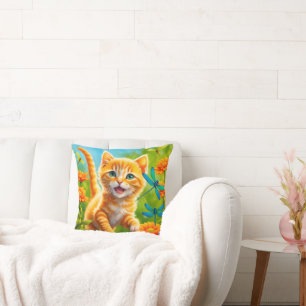 Joyous Kitten Throw Pillow