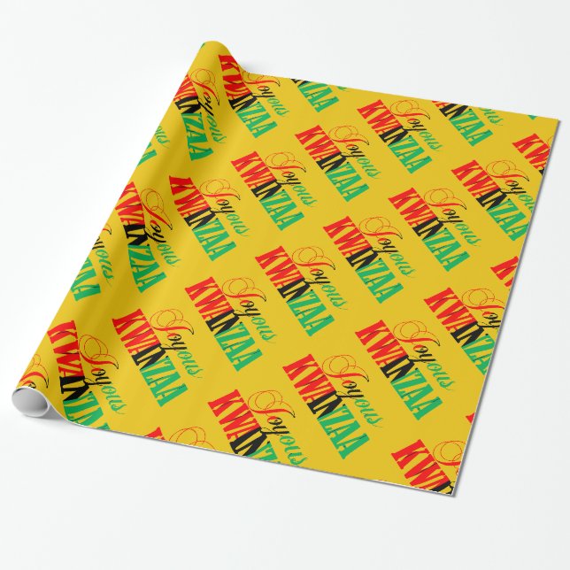 Joyous Kwanzaa Colors Typography Pattern Wrapping Paper (Unrolled)