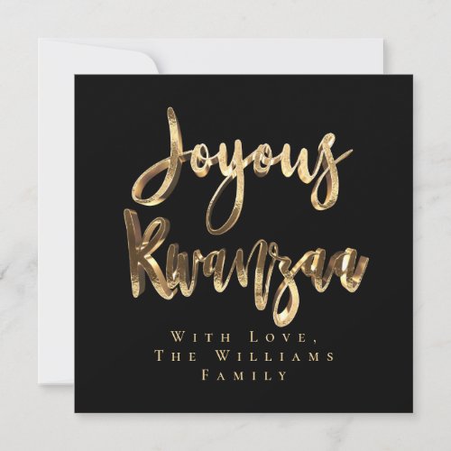 Joyous Kwanzaa Elegant Black and Gold Look Script Holiday Card