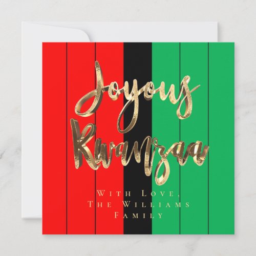 Joyous Kwanzaa Elegant Script Red Black Green Holiday Card