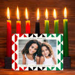 Joyous Kwanzaa Geometric Modern Holiday Photo Card<br><div class="desc">This elegant yet modern Kwanzaa photo card features a geometric pattern in off white, red, black, and green with a single horizontal photo. The greeting on the front says "Joyous Kwanzaa". On the reverse side you will find the same modern pattern that is on the front of the card, which...</div>