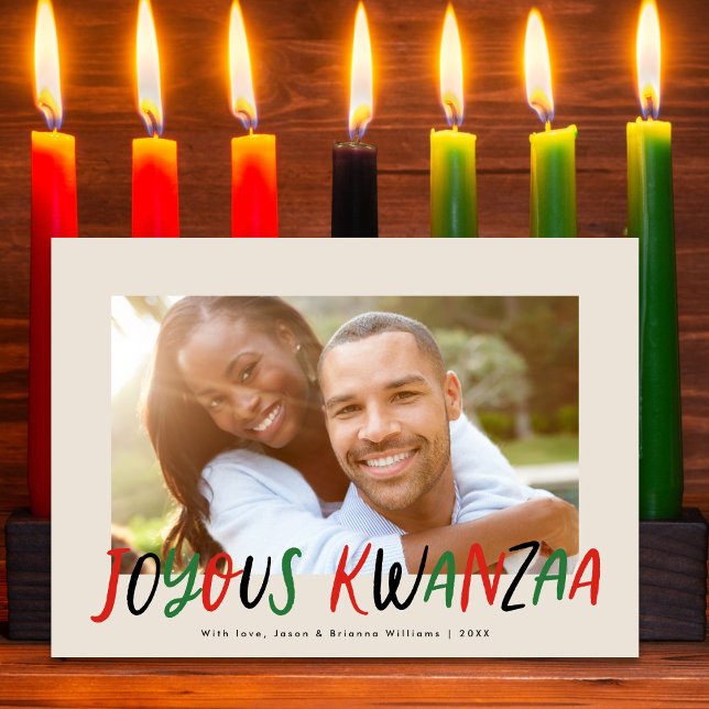 Joyous Kwanzaa Modern Lettered Type Photo Holiday Card (Creator Uploaded)