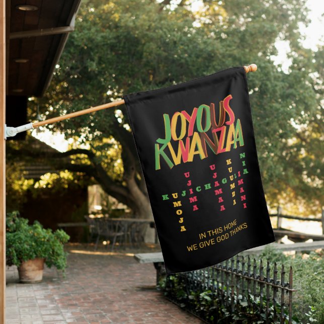 Joyous KWANZAA Principles Crossword House Flag (In SItu)