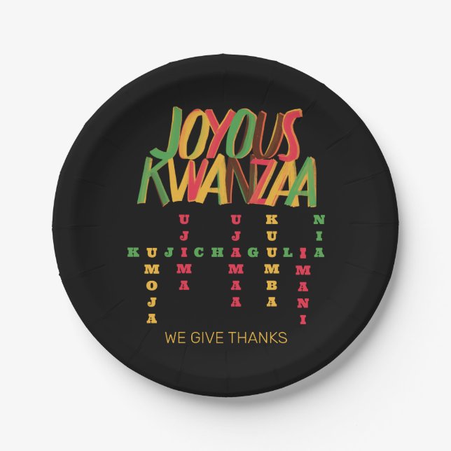 Joyous KWANZAA Principles Crossword Paper Plates (Front)