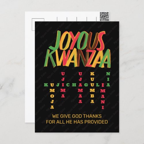 Joyous KWANZAA Principles Crossword Postcard