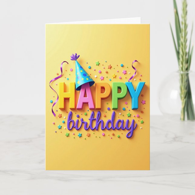 Joyous Party Hat Birthday Card (Front)