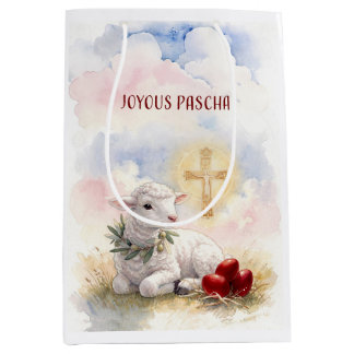 Joyous Pascha Lamb, Red Eggs and Cross Medium Gift Bag