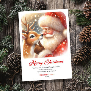 Joyous Santa And Rudolph Classic Holiday Greeting  Card