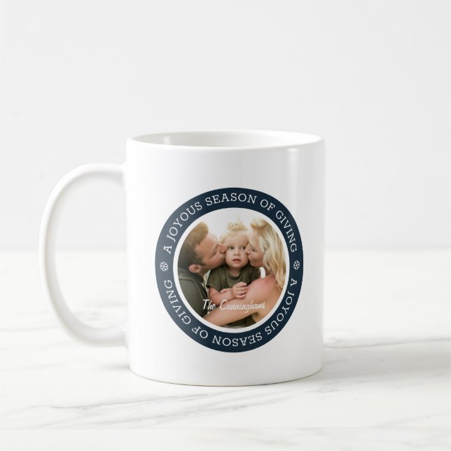 Joyous Season's Greetings | Custom Family Photo Coffee Mug (Left)