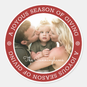 Joyous Season's Greetings Custom Photo Classic Round Sticker