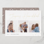 Joyous Sketch | Hanukkah Photo Collage Foil Holiday Card<br><div class="desc">Send Hanukkah greetings to friends and family in chic style with our elegant photo cards. Designed to accommodate three of your favorite photos arranged side by side in a collage format, card features "joyous Hanukkah" in gold foil casual hand sketched script lettering adorned with hand drawn stars at the corner....</div>