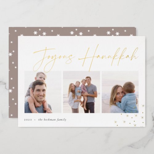 Joyous Sketch  Hanukkah Photo Collage Foil Holiday Card