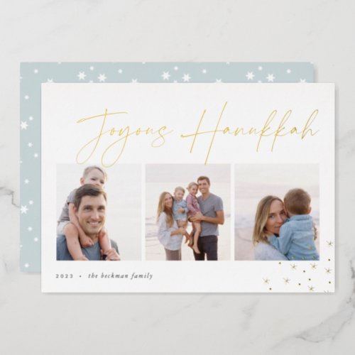 Joyous Sketch  Hanukkah Photo Collage Foil Holiday Card