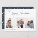 Joyous Sketch | Hanukkah Photo Collage Holiday Card<br><div class="desc">Send Hanukkah greetings to friends and family in chic style with our elegant photo cards. Designed to accommodate three of your favorite photos arranged side by side in a collage format, card features "joyous Hanukkah" in casual hand sketched script lettering adorned with hand drawn stars at the corners. Personalize with...</div>