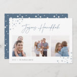 Joyous Sketch | Hanukkah Photo Collage Holiday Card<br><div class="desc">Send Hanukkah greetings to friends and family in chic style with our elegant photo cards. Designed to accommodate three of your favorite photos arranged side by side in a collage format, card features "joyous Hanukkah" in casual hand sketched script lettering adorned with hand drawn stars at the corners. Personalize with...</div>