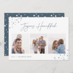 Joyous Sketch | Hanukkah Photo Collage Holiday Card<br><div class="desc">Send Hanukkah greetings to friends and family in chic style with our elegant photo cards. Designed to accommodate three of your favorite photos arranged side by side in a collage format, card features "joyous Hanukkah" in casual hand sketched script lettering adorned with hand drawn stars at the corners. Personalize with...</div>