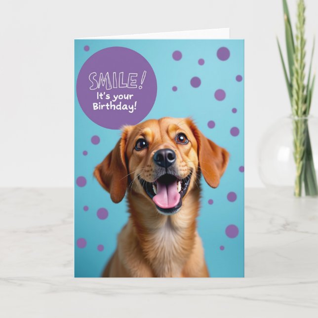 Joyous Smiling Pup Birthday Card (Front)