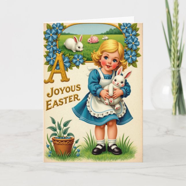 Joyous Spring Girl Rabbit Card (Front)