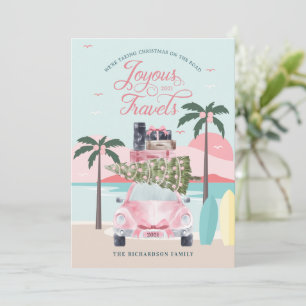 Joyous Travels Tropical Road Trip Pink Retro Car Holiday Card