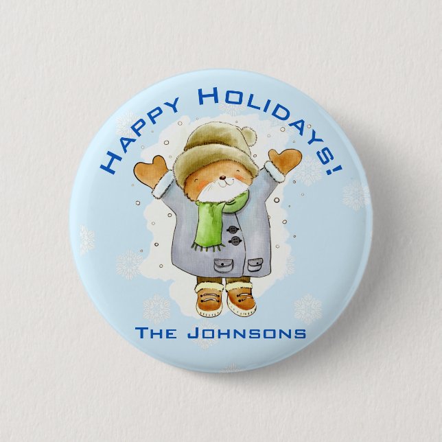 Joyous Winter Cat Button (Front)