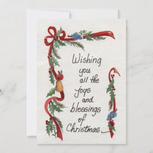 Joys and Blessings Green Garland border  Holiday Card