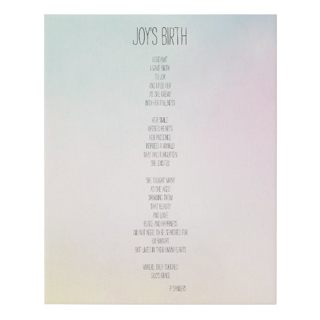 Joy's Birth Inspirational Poem Faux Canvas Print (Front)